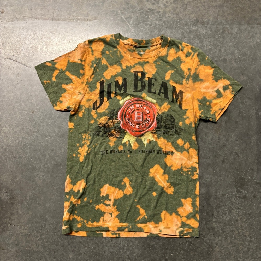 Jim Beam Bourbon Whiskey Graphic T-Shirt Green Orange Tie Dye Small S